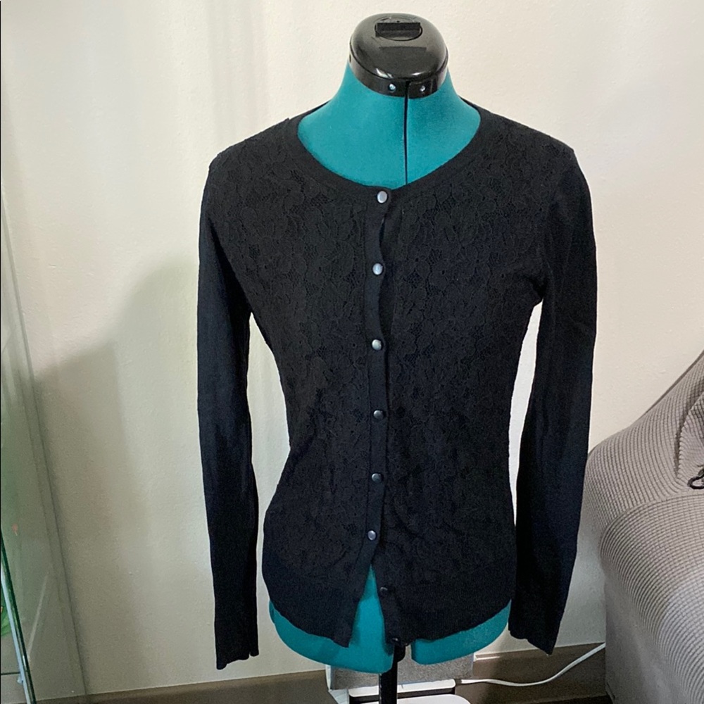 Merona black floral long sleeve cardigan sweater